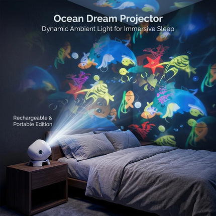 Rotating Projector Night Light USB Power LED Ocean Projector Light Dynamic Atmosphere Lamp for Bedroom Party Decor Birthday Gift