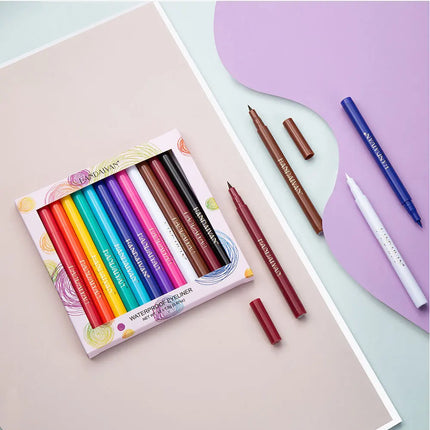 12-Piece Set Matte Colored Eyeliner Pens - Quick-Drying, Non-Smudging Liquid Eyeliner Pens