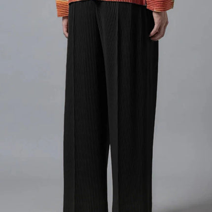New Miyake Pleated Man Wide Leg Pants Baggy Casual High Street Long Pants