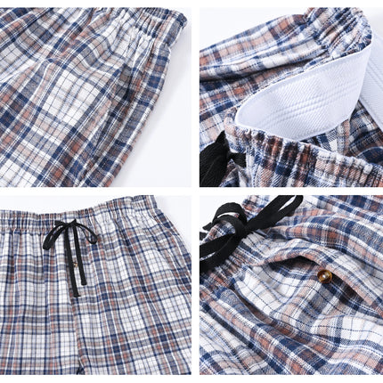 3Pcs Men's 100% Cotton Plaid Pajama Sleeping Pants, Long Plaid Print Sleepwear Pajama Pants with Elastic Waist Homewear