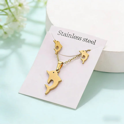 6/8/10/15Sets Fashion Flowers Heart Stainless Steel Earrings Necklace Set For Women Mix Style Trendy Jewelry Party Gifts
