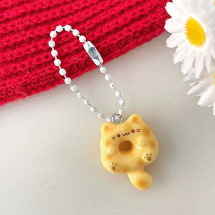 Cartoon Cute Donut Cat Pendant Keychain Phone Lanyard Charm Strap Bag Charm Animal Pendant for Student Backpack Bag Charm Gift