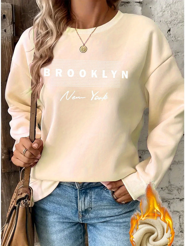 Women's autumn and winter casual fashion loose comfortable warm California Los Angeles printed round neck long sleeved pullover