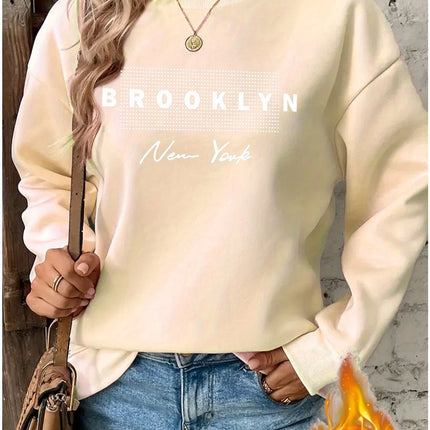 Women's autumn and winter casual fashion loose comfortable warm California Los Angeles printed round neck long sleeved pullover