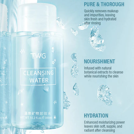 Gentle Press Pump Makeup Remover 300ml Amino Acid Cleansing Water, Deep Clean Hydrating Non-Tightening Non-Sticky Makeup Remover