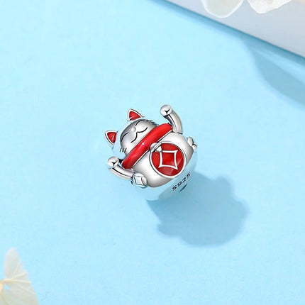 925 Sterling Silver Charms Beads Original Japanese Doll Fortune Cat Charm Fit Brand Bracelets Bangles DIY Jewelry For Women