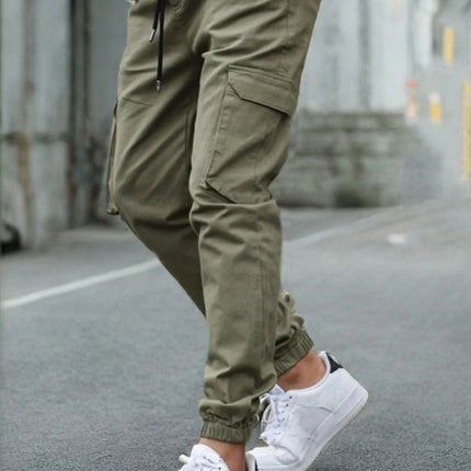 Men's Slim Fit Elastic Waist Cargo Pants Multi-Pockets Cuffed Hem Comfortable for Casual Outdoor Wear