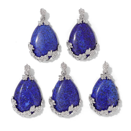 Blue Lapis Lazuli Pendant Gems Cross Hand Oval Shape Natural Stone Lapis Lazuli Charms for Jewelry Making Necklace DIY Bracelet