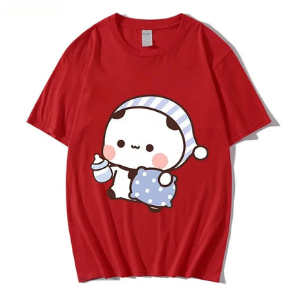 Couple T-shirt Cute BuBu Panda Going to Sleep with DuDu Bear Graphic T-shirt Women Clothes Sleeve Tops Women's Clothing
