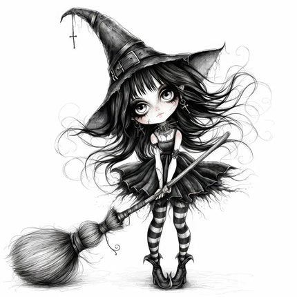 Whimsical Black Witch Self-Adhesive Wall Decal - Removable, Reusable PVC Sticker for Bathroom, Kitchen & Living Room Decor