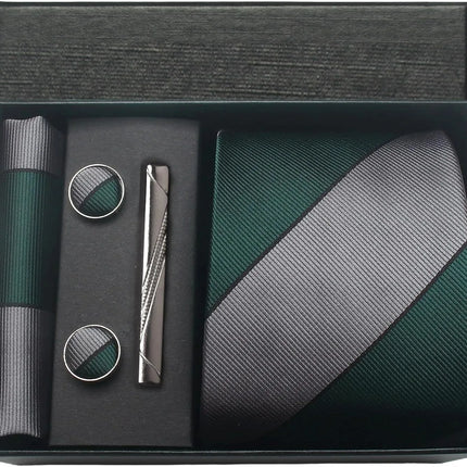 Classic 100% Silk Men's Ties In Gift box 8cm Plaid Dot Striped Business Necktie Handkerchief Cufflinks Wedding Party Tie Set