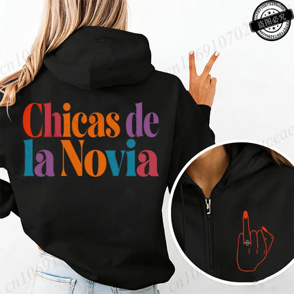 New Fashion Zipper Hoodies Women Future Bride & Tribu De La Novia Fashion Sweatshirt Spanish Girl Bachelorette Party Sportwear