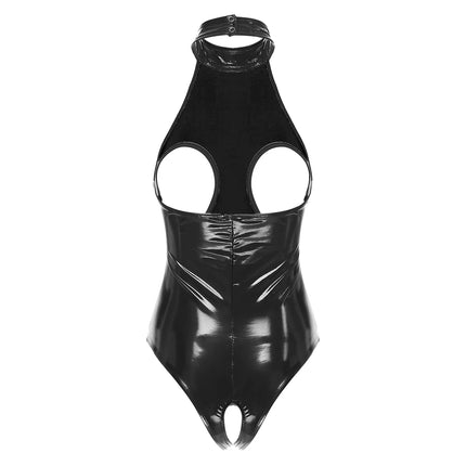 Latex Lingerie Cutout Bodysuit Halter Backless Crotchless Open Cup Teddies Clubwear Erotic Sexy New Hot Women Leotard