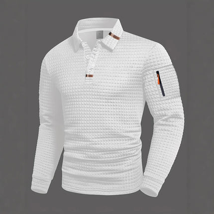 New Men's Spring Autumn Golf Fitness Checkered Long Sleeve Polo Shirt Quick Dry Breathable UPF50+ Athletic Fit Casual Cuff Pocke