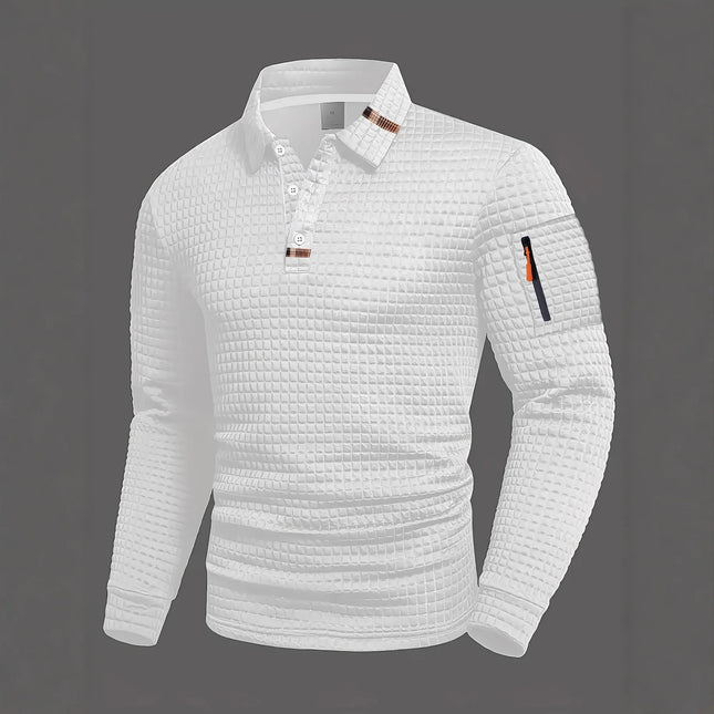 New Men's Spring Autumn Golf Fitness Checkered Long Sleeve Polo Shirt Quick Dry Breathable UPF50+ Athletic Fit Casual Cuff Pocke