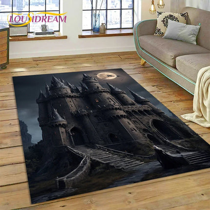 Dream Fairy Tale Castle Mysterious Gothic Cartoon Carpet Rug for Living Room Bedroom Home Sofa, Kid Area Rug Non-slip Floor Mat