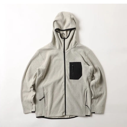 Warm Fleece Outdoor Hooded Open Cardigan Sweatshirt Sporty Casual Wave Patterned Men's Jacket Youth Winter Leisure Wear