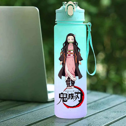Demon Slayer  Straw Cup 750ML Children's Large Capacity Portable Kamado Nezuko Sports Plastic Bottle Anime Gradient Drinking