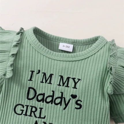 Newborn Baby Girl 3PCS Clothes Set Letters Short Sleeve Romper+Flowers Pant+Bowknot Headband Summer Lovely Outfit