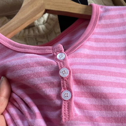 Pink Striped Slim Long Sleeve Tees Women Spring Casual Cotton O-neck Tshirt New Tops Clothes Sweet Cute  Vintage T-shirts Y2K