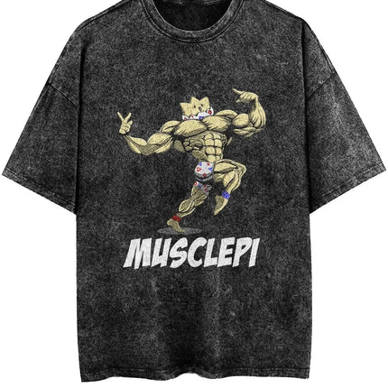 2026 Hot Sale Pokemon Squirtle Gym Muscle T-Shirt Vintage Washed Anime Graphic Tee Unisex Streetwear Short Sleeve Top Gym Lovers
