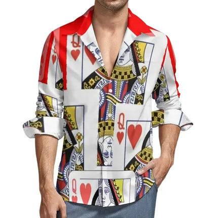 Men's Long Sleeve Shirts Poker Symbols Casual Male Playing Card Suits Shirt Long Sleeve Funny Blouses Spring Clothes Shirts