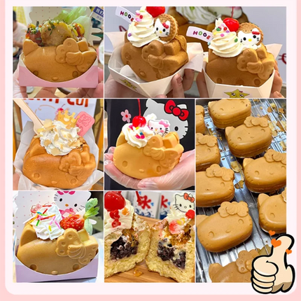 Ice Cream Cone Kitty Waffle Machine, Electric Kitty Cat Bread Waffle Machine, Open Mouse Waffle Maker Machine, 220V