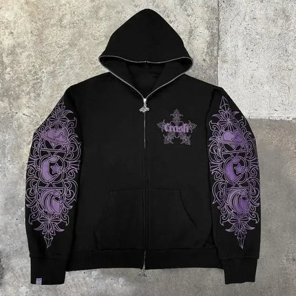 Women Men Y2K Fashion Hoodie Letter Graphics Print Zip Hoodie Clothes Women Hip-hop Long Sleeve Sweatshirt Oversized Top