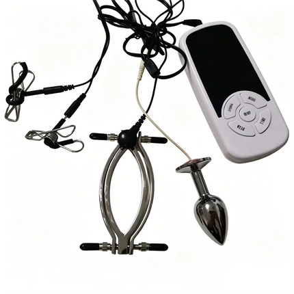 Female Labium Clamps Metal Nipples Clips Clitoris Breast Sucker Pumps 6 Modes Electric Shock Anal Butt Plug Sex Toys for Women