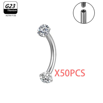 1/5/50pcs G23 Titanium ASTM-F136 Piercings Eyebrow  zircon Earring Internal thread Eyebrow Body Jewelry Wholesale