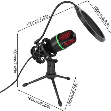 Condenser Microphone USB Wired For PC Computer Laptop Professional Gaming Accessories Streaming Sound Live Podcast RGB Record