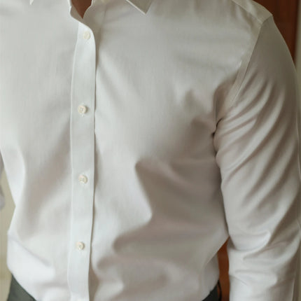 Men's long-sleeved shirt: casual, simple, high-quality, wrinkle-free, slim fit, business formal, all-season collection