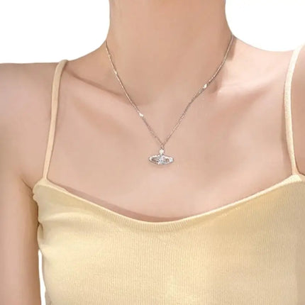 Sparkling Planet Pendant Necklace Simple Necklace Date Jewelry Alloy Texture 964A