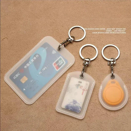 1-10pcs Keychain Card Holder Plastic Heavy Duty Badge Holder Vertical Clear ID Card Holder with Keyring
