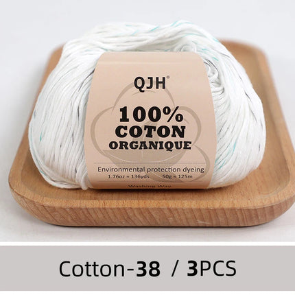 3PCS 100% Organic Cotton Yarn Machine Washable For Adult Baby Sweaters/Gloves/Scarves/Hats Etc. 50 gr (1.76 oz) 125 m (136 yrd)