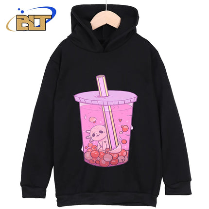 Axolotl Printed Kidswear Classic Sportswear For Boys and Girls New Hoodie for Kids in Black