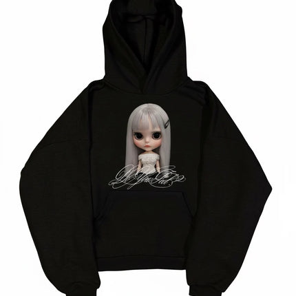 Coraline Graphic Print Grey Zip Up Hoodie Star Pattern Hand Painted Oversized Soft Streetwear Y2K Retro for Women Daily Wear