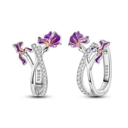 925 Sterling Silver Purple Series Feather Butterfly Dream Catcher Firefly Zircon Earrings for Women Luxury Jewelry Wedding Gift