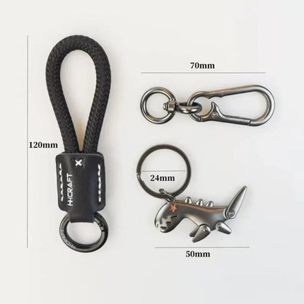 Cute Cartoon Dinosaur Keychain, Exquisite Leather Rope Key Ring for Women, Car Keychain & Bag Pendant Gift