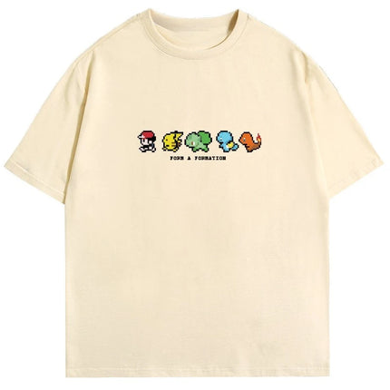Pixel Printed Short-sleeved Tshirt Men's Summer Trendy Brand Front Shoulder Half-sleeved 2025 New American Pure Cotton Loose Top