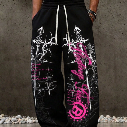 2026 Summer New Hot Y2K Gothic Thorn Printed Pants Men Women Running Pants Retro Rock Straight Pants Fashion Street Casual
