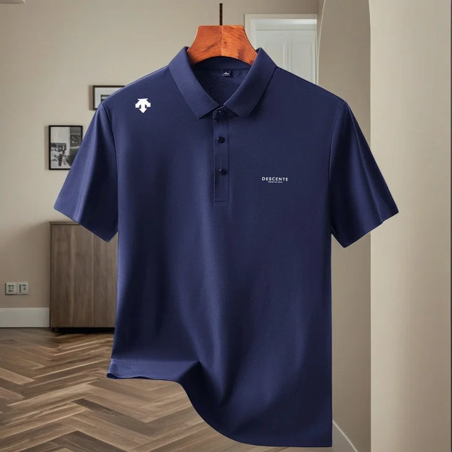 High quality ice silk polo shirt short sleeved men's sports brand printed top 2026 summer new cool and breathable casual T-shirt