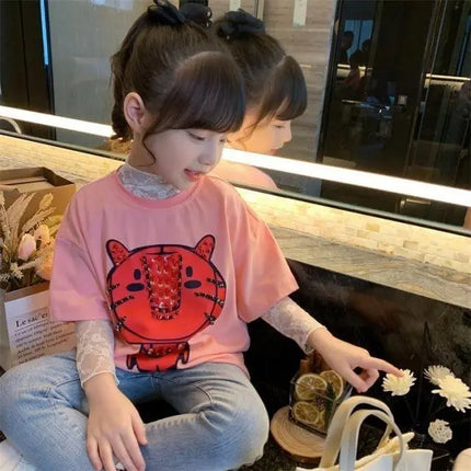 Spring and Summer Long-sleeved T-shirt 2025 New Children's Foreign Style Fashion Little Girl White Inner Shirt