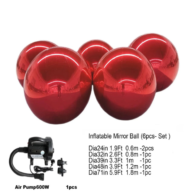 Red 6PCS Inflatable Mirror Balls, Large Shiny PVC Disco Balls, Hanging & Standing Party Decoration Balls for Birthday Wedding Event Decoration