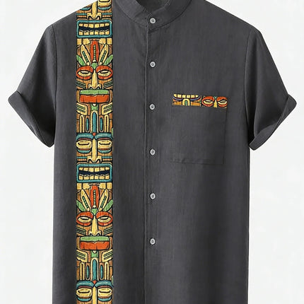 Men's Linen Short Sleeve Lapel Shirt Natural Ethnic Totem 3D Printed Shirt Hawaiian Vacation Social Party Shirt Fast Shipping