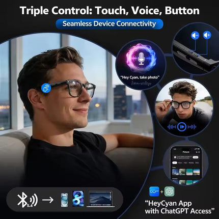 Smart AI Glasses 1080P HD Camera Video Recorder Bluetooth 5.4 Wireless Audio Headphones IP65 Waterproof Sport Men Women Eyewear