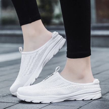 Women's Ultra Light Oversized Running Shoes, Fashionable Fly Woven Breathable Mules Sports Sneakers Plus Size 35-42