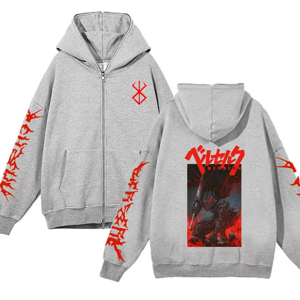 European and American fashion zippered sweatshirt Full Zip Up Hoodies Anime women's hoodie unisex hip-hop street outfit Guts Gra