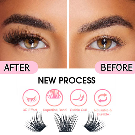 DIY Cluster Lashes For Personal Makeup 60 Pcs Wide Stem Clusters C D Curl 8-18mm CoMango Eyelash Extension