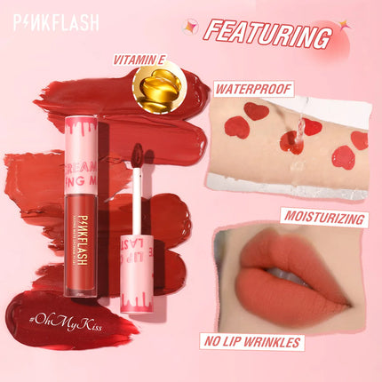 PINKFLASH Lipgloss Matte Lipstick Soft Moisturizing Red Nude Pink Melting Lip Cream Waterproof Makeup Not Fade Lip Gloss Liptint